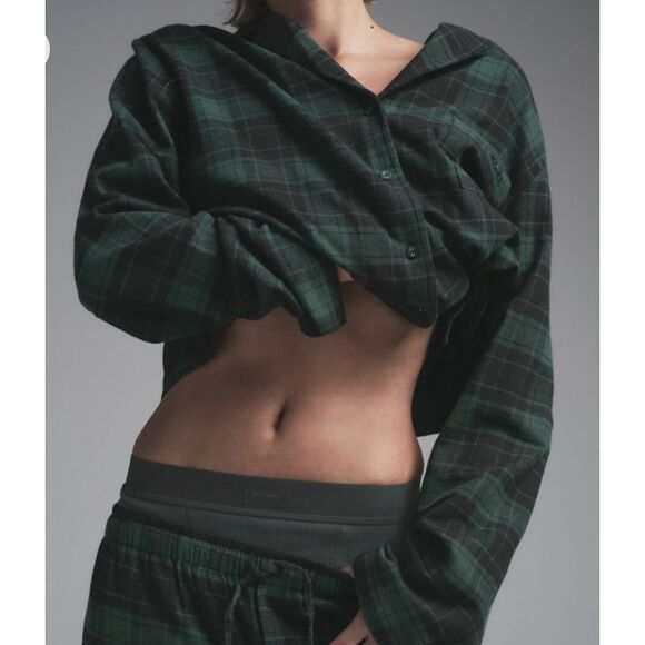 NEW Skims Flannel Plaid Sleep Shirt Button-Up Chest Pocket Cypress Plaid Medium - Picture 3 of 8
